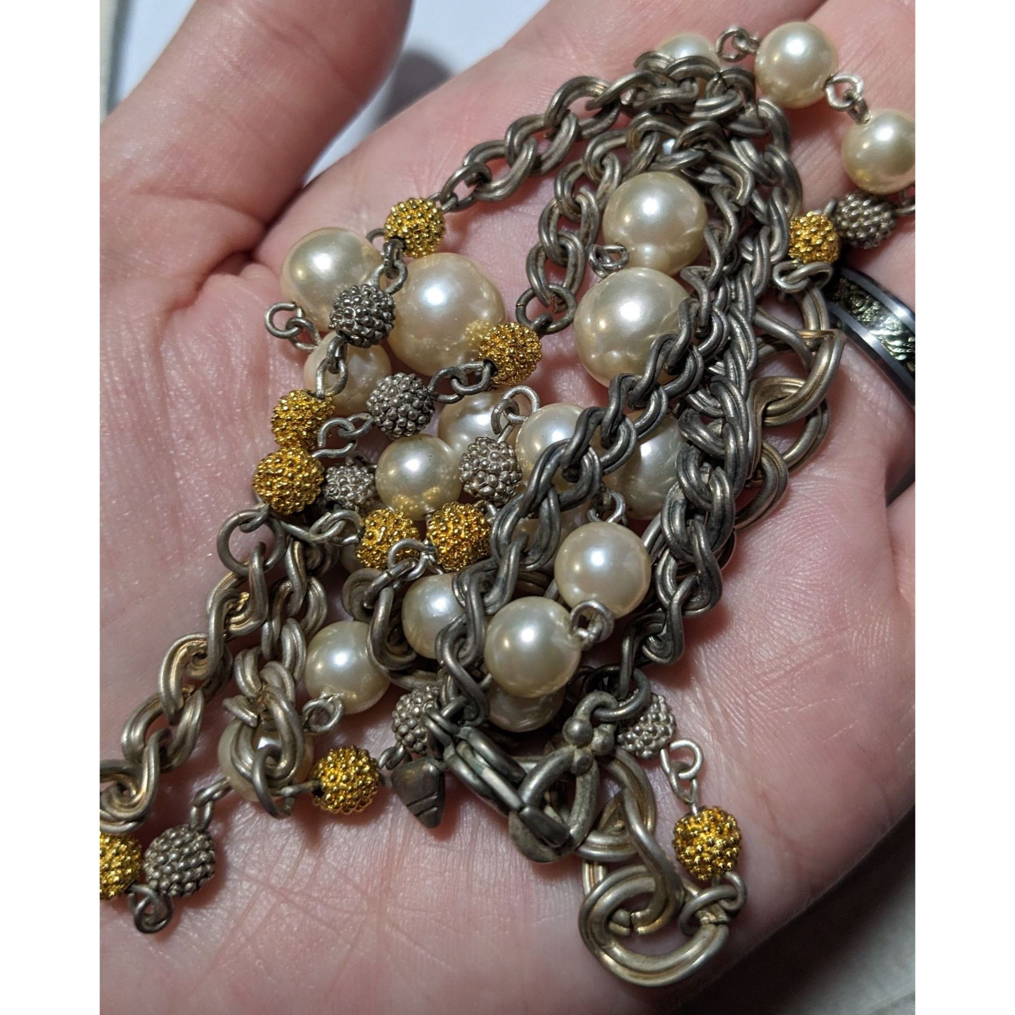 Other Vintage 80s Liz Claiborne Faux Pearl Multi Tone Metallic Nec Size ONE SIZE - 3 Thumbnail