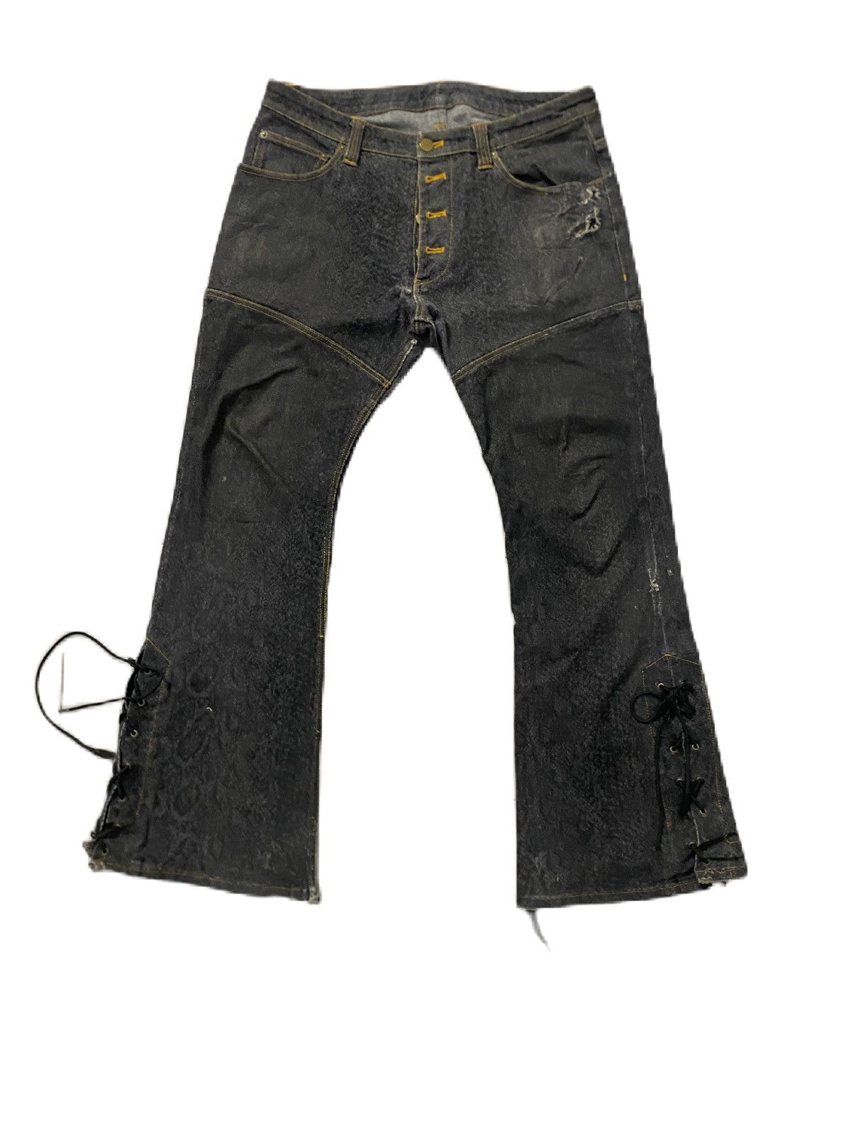 If Six Was Nine TORNADO MART FLARE DENIM LACES BOTTOM DISTRESS Size US 33 - 1 Thumbnail