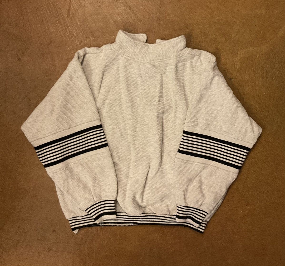 Other Gray Zip-Up Sweater with Striped Sleeves Size US L / EU 52-54 / 3 - 2 Thumbnail