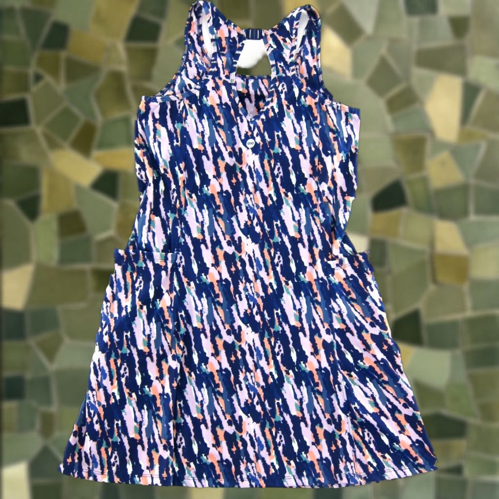 Pinko Dip Tank Dress NWT Camouflage Pockets Built In Bra Medium Blue Nylon Spandex Dress Women Pants? Size M / US 6-8 / IT 42-44 - 1 Thumbnail