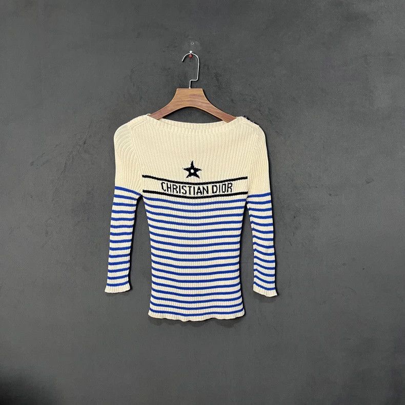 Dior Dior White and blue striped five-pointed star knitted long Size XS / US 0-2 / IT 36-38 - 1 Thumbnail