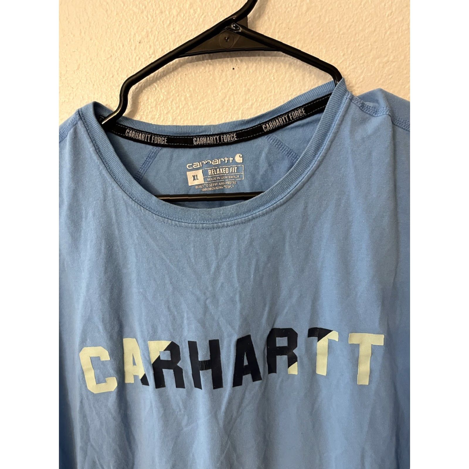 Carhartt Carhartt shirt Mens XL Relaxed Fit Short Sleeve Crew Neck Blue - Logo, Pockets, Cotton Polyester, ForceWorkwear, 2020s, Regular Size, T-Shirt, Men Size US 36 / EU 52 - 3 Thumbnail