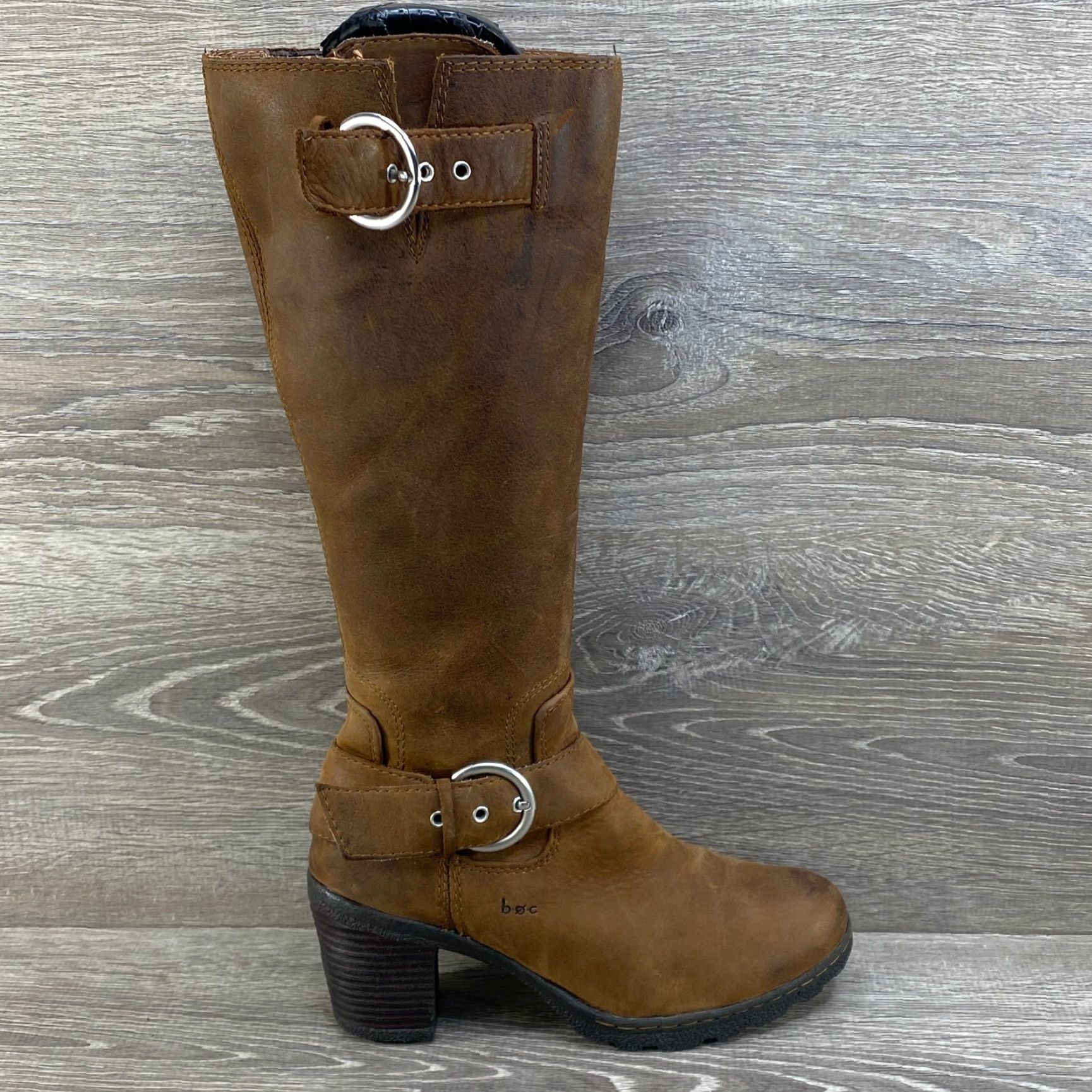 Born Born BOC Womens Boots Riding Brown Leather Tall Zip Buckle Heel 6.5 Size US 7 / IT 37 - 2 Thumbnail