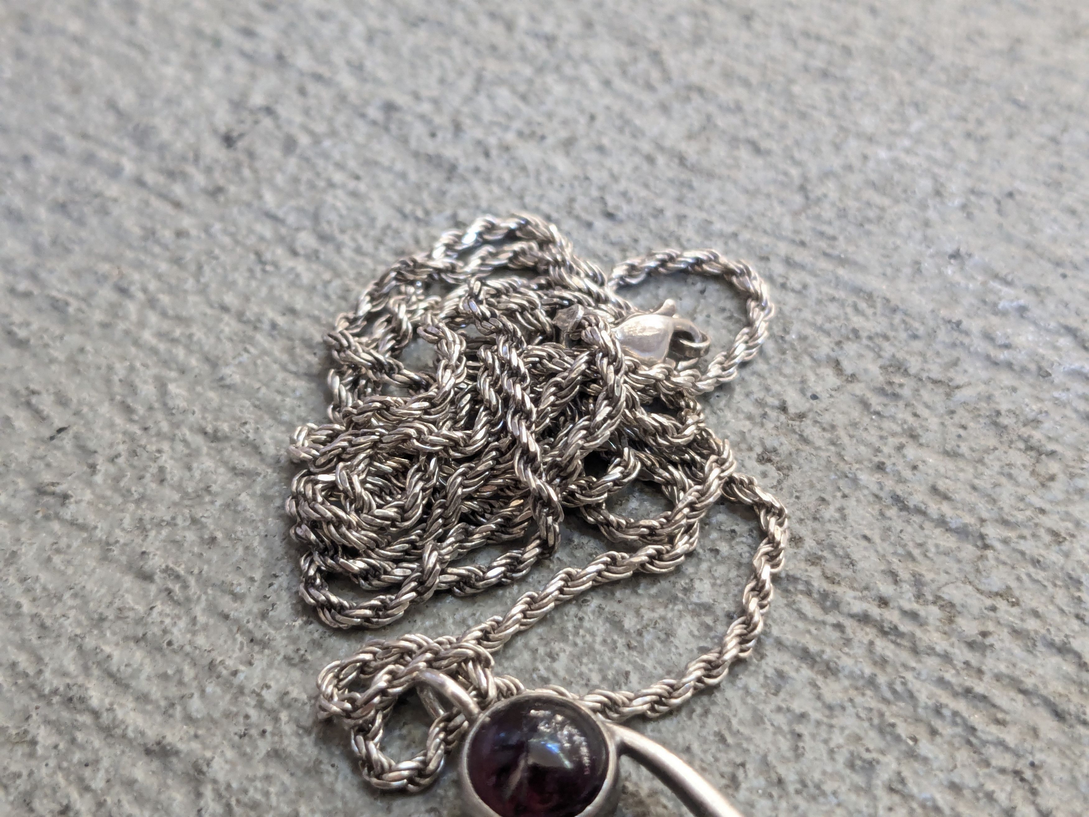 Sterling Silver Vintage Sterling Silver Necklace Garnet Earth Goddess 30" Size ONE SIZE - 6 Thumbnail
