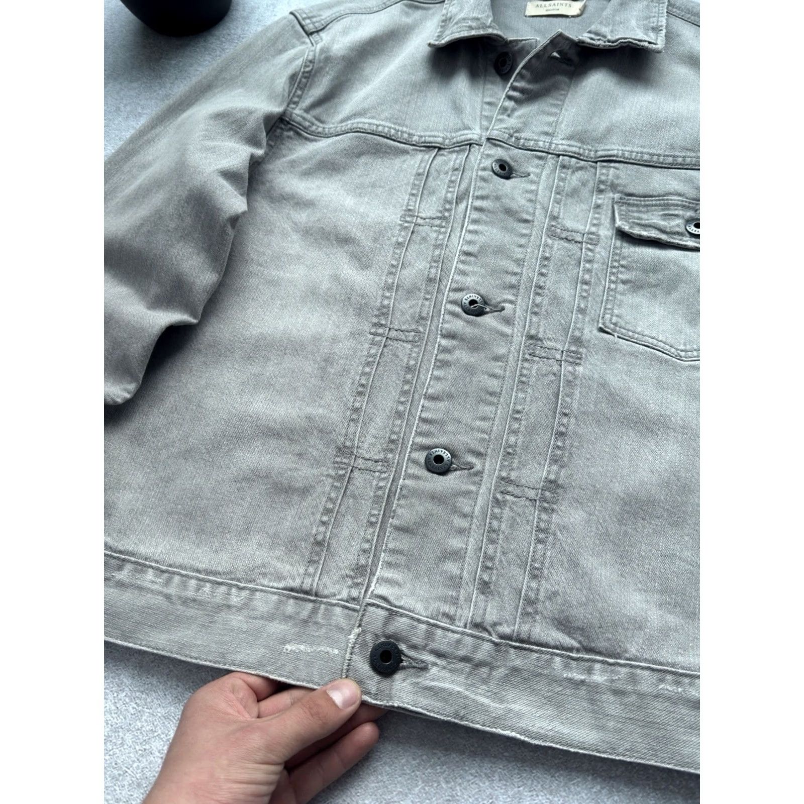 Allsaints VINTAGE AllSaints Denim Jacket Mens M Grey Button Up Jacket Size US M / EU 48-50 / 2 - 4 Thumbnail