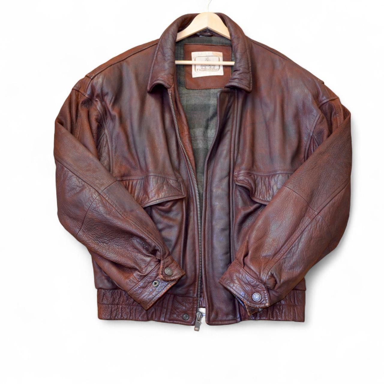90s Paul Stuart cognac brown oversized leather jacket M