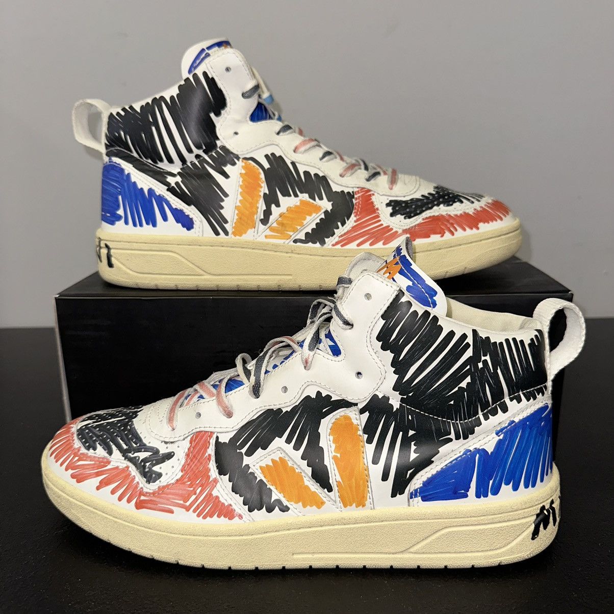 Marni × Veja VEJA x MARNI V-15 SCRIBBLE SNEAKERS MEN SHOES Size 45 (11.5) Size US 11.5 / EU 44-45 - 1 Thumbnail