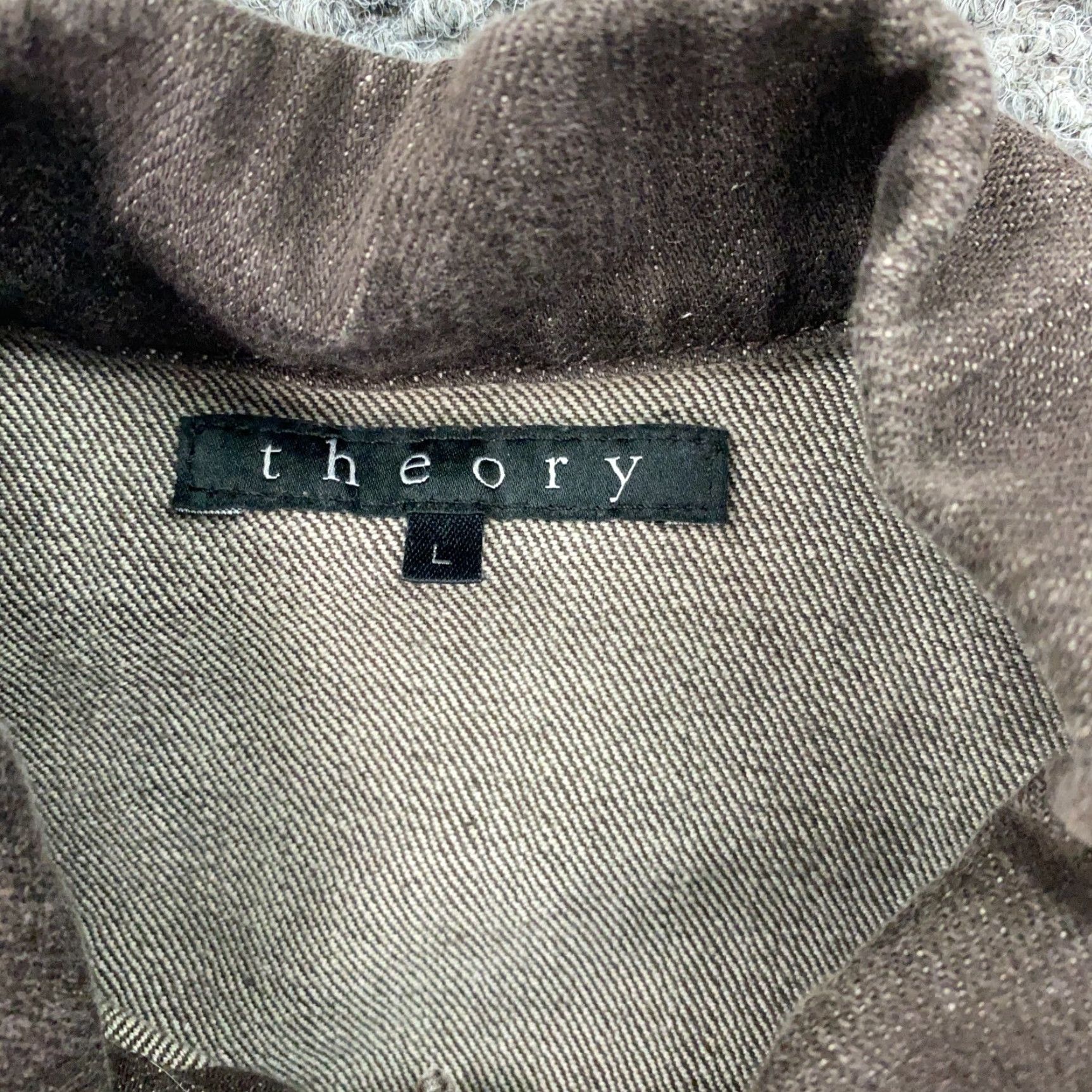 Theory VINTAGE Theory Denim Jacket Women's Large Brown Cotton Trucker Classic Basic Coat Fall Spring Summer Winter Size L / US 10 / IT 46 - 3 Thumbnail