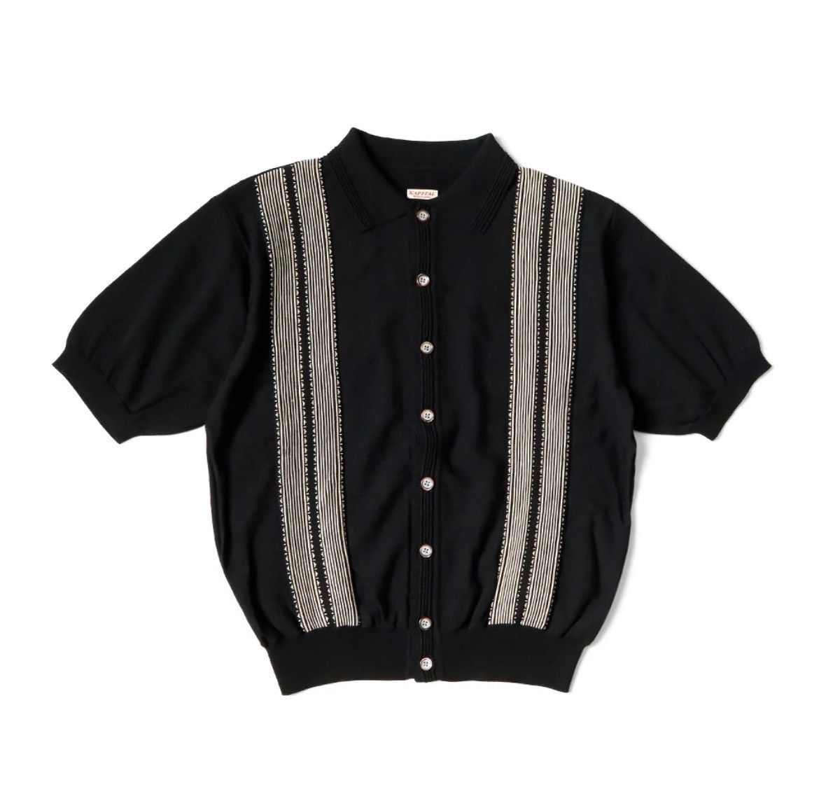 KAPITAL 14G COTTON KNIT OYSTER ALOHA POLO TEE - 3 / Large