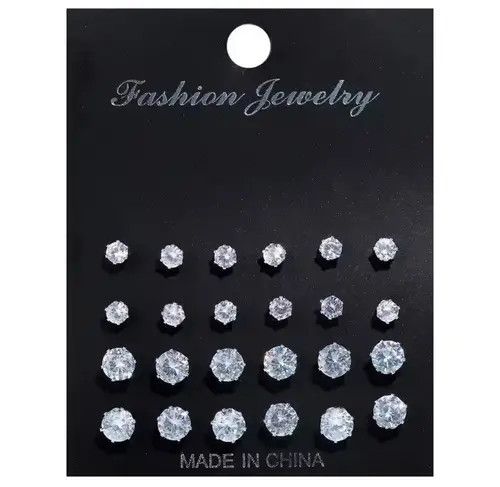 Jewelry Hitomi x Miwa 12 Pairs/Pack White Shiny Wedding Stud Earring Size ONE SIZE - 1 Thumbnail