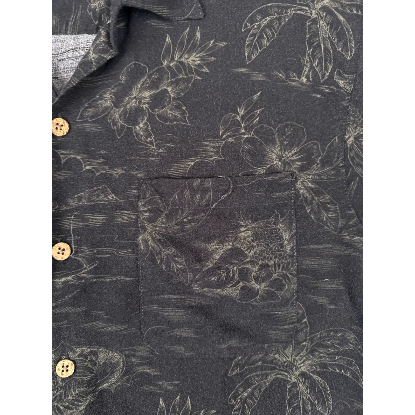 Paradise Paradise Blue Hawaiian Shirt Button-Up Floral Silk Blend Black Adult Medium Mens Size US M / EU 48-50 / 2 - 6 Thumbnail