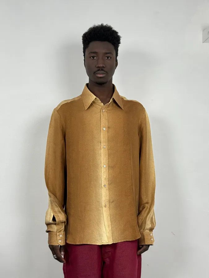 Roberto Cavalli 2000s Roberto Cavalli Camel Silk Gradient Shirt Size US M / EU 48-50 / 2 - 2 Thumbnail