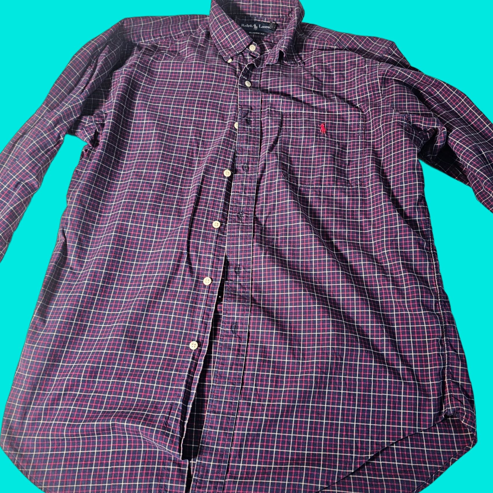 Ralph Lauren Ralph Lauren Button-Down Shirt Men M Classic Fit Red Pony Purple Plaid Shirt Size US M / EU 48-50 / 2 - 1 Thumbnail