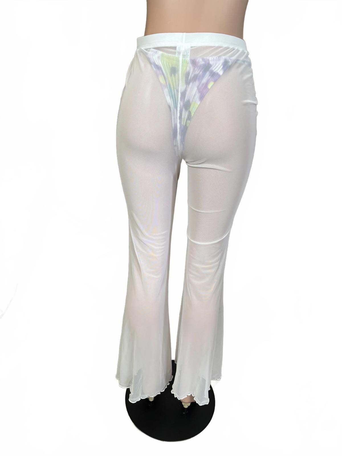 Other Sheer White Bathing Suit Coverup Mesh Flared Pants. Size M. Size 32" / US 10 / IT 46 - 5 Thumbnail