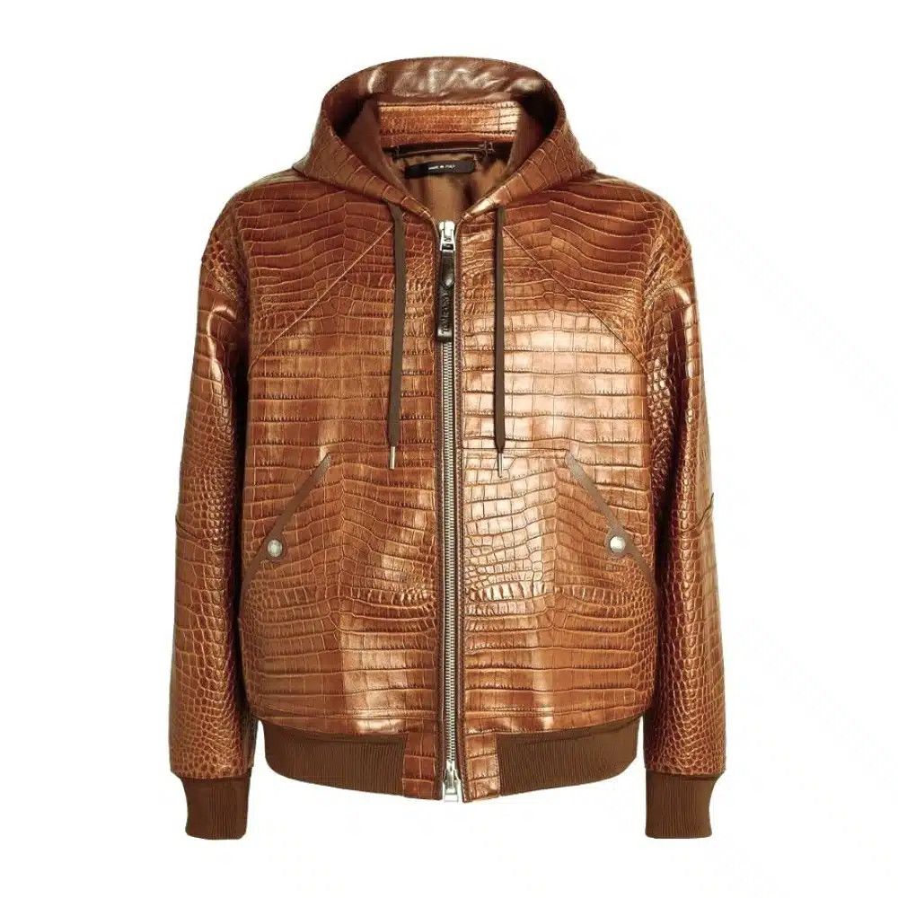 Tom Ford o1loc1c0525 TFL868 Croco Embossed Hooded Bomber Jacket Brown Size US M / EU 48-50 / 2 - 1 Preview