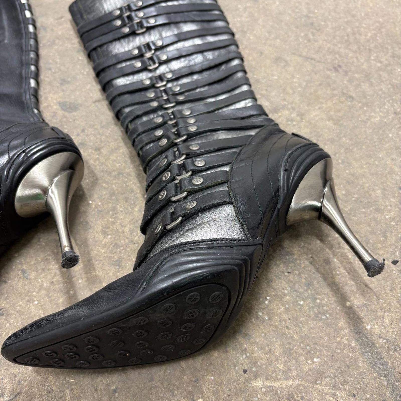 New Rock Vintage Y2K New Rock Black & Silver Metallic Stiletto Boots Size US 6.5 / IT 36.5 - 3 Thumbnail
