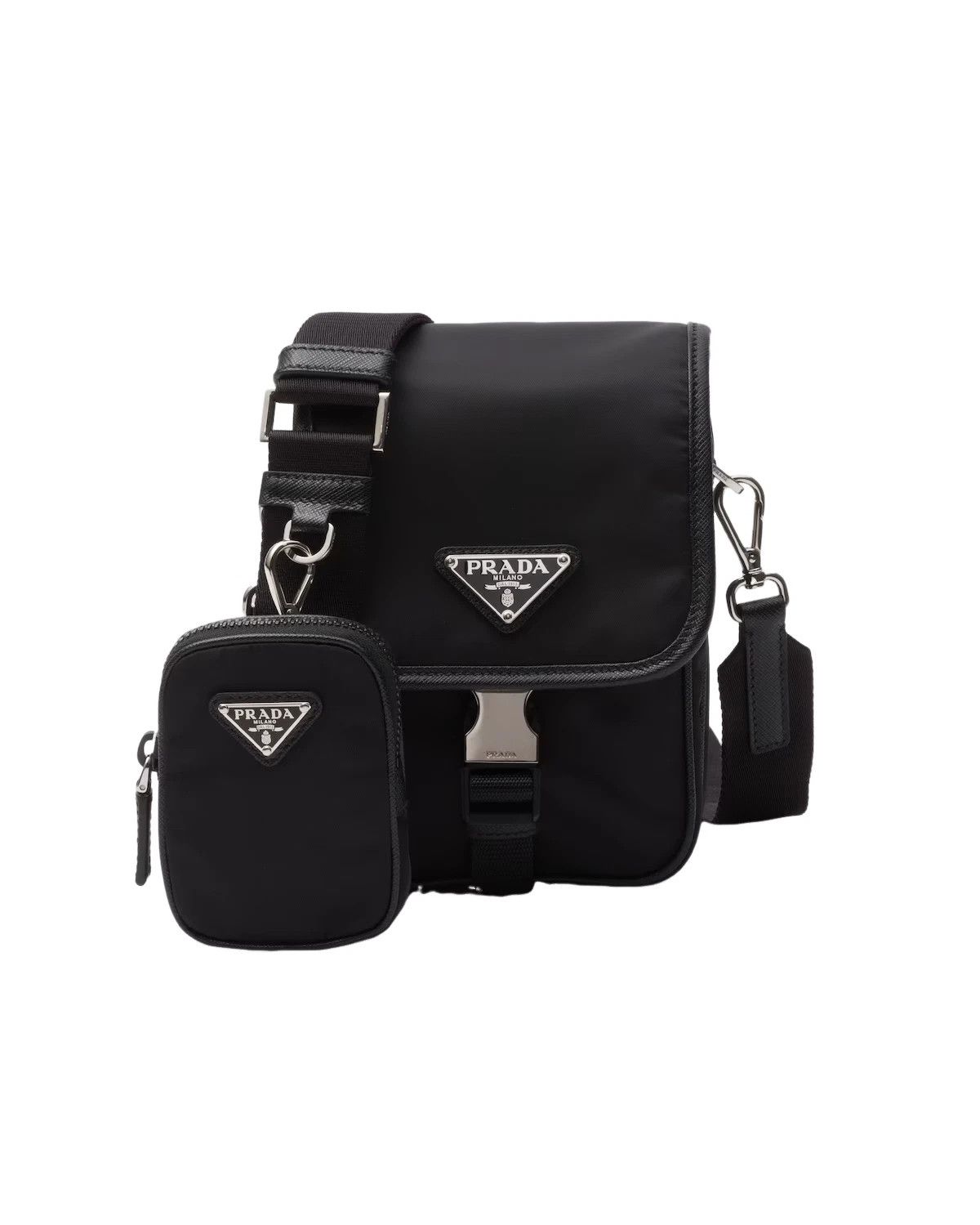 PRADA Black Re-Nylon Saffiano Leather Shoulder Bag New Auth