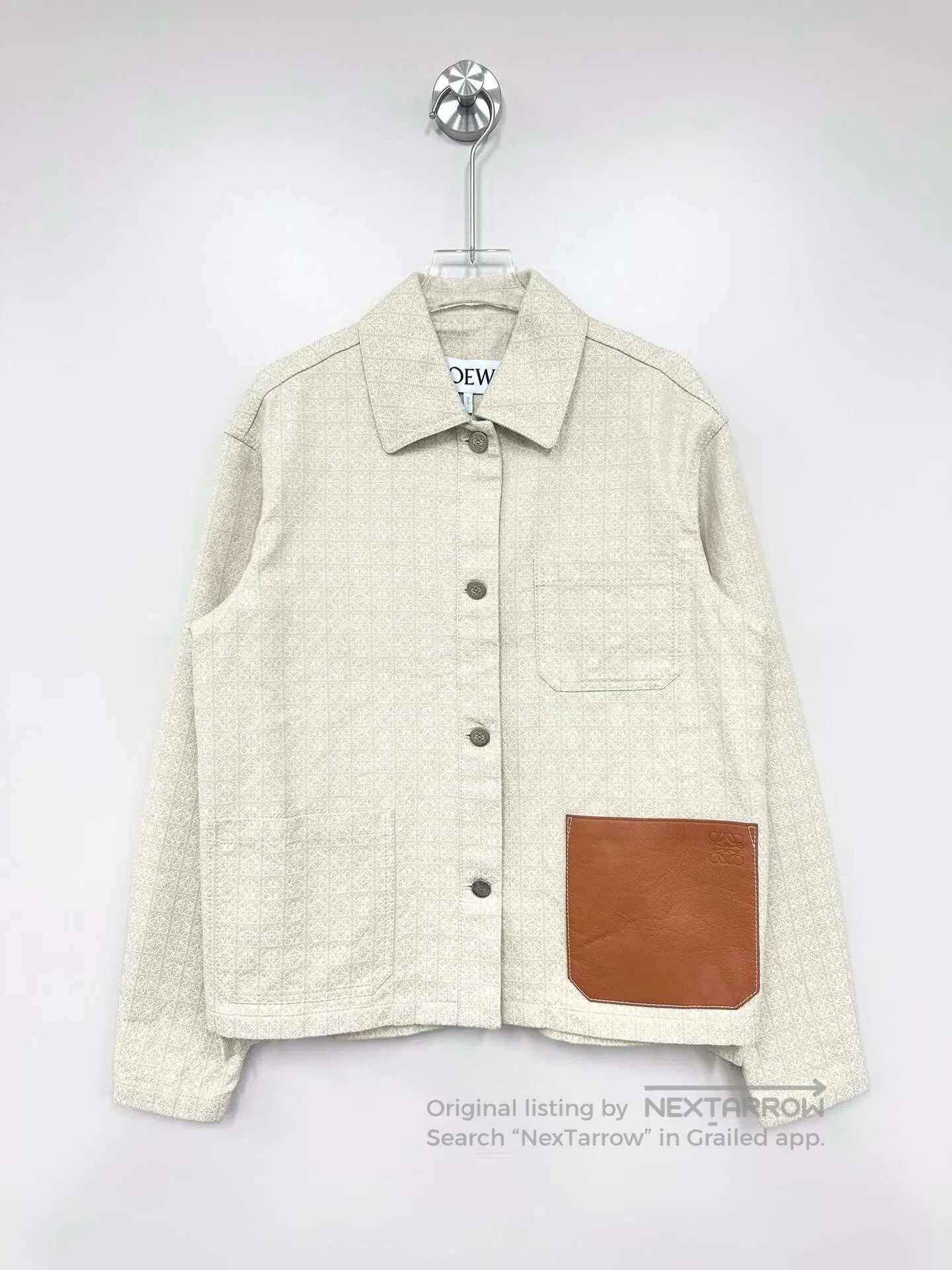 Loewe Loewe Beige Monogram Logo Leather Patch Jacket| Size XXS / US 00 / IT 34 - 1 Thumbnail