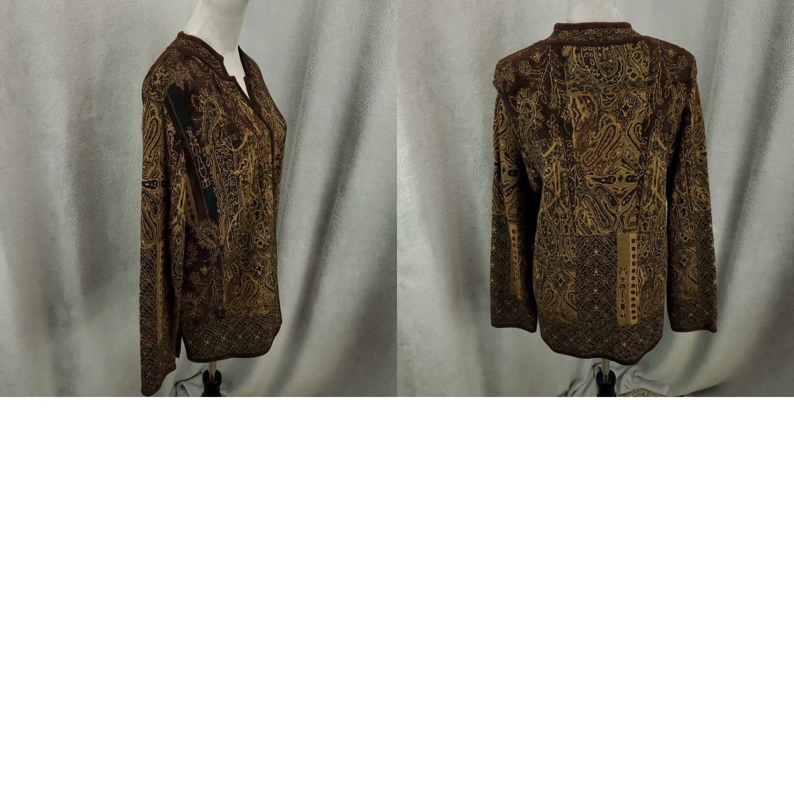 Vintage Chicos Jacket Womens M Brown Multi Pattern Geometric Wool Blend Button Up (Chico's) Size M / US 6-8 / IT 42-44 - 8 Thumbnail