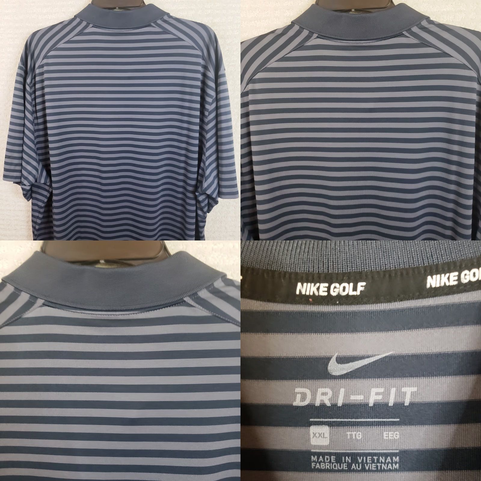 Nike Nike Golf Polo Shirt Mens 2XL Blue Gray Striped Swoosh Dri-Fit Logo Polo Shirt Golf Tee Regular Short Sleeve Mens Size US XXL / EU 58 / 5 - 8 Thumbnail