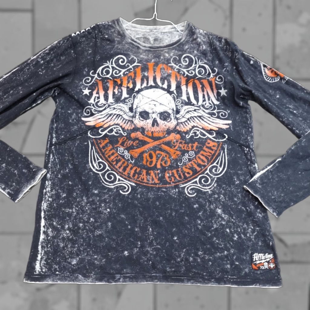 Affliction Affliction Shirt L Gray Black Long Sleeve Double Sided Live Fast Size US L / EU 52-54 / 3 - 1 Thumbnail