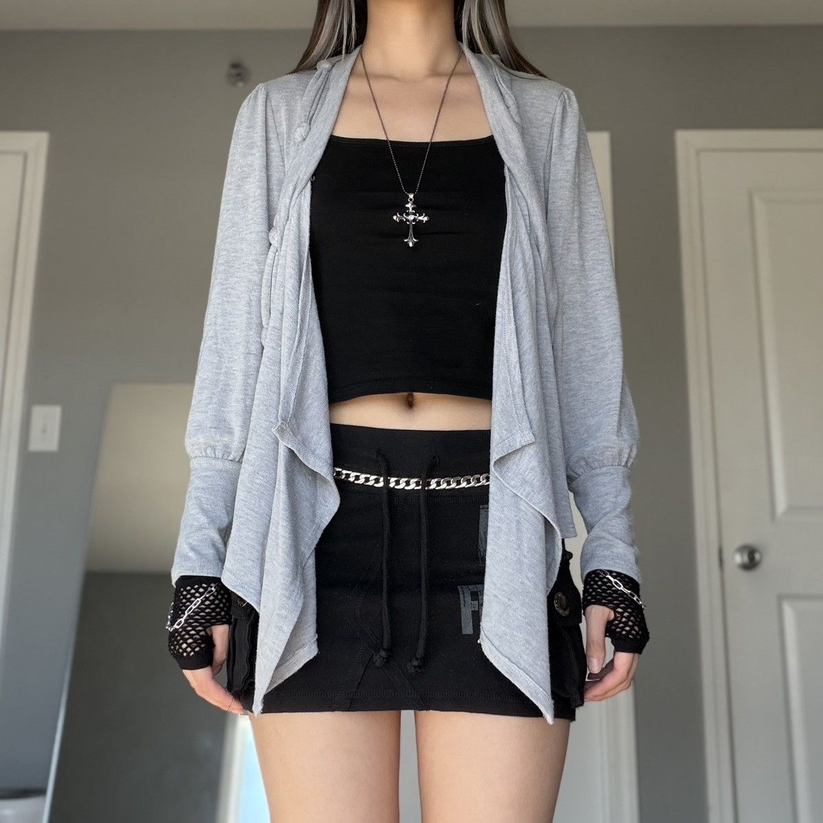 Other Gray Draped Open Front Cardigan Sweater w/ Fabric Twists Size M / US 6-8 / IT 42-44 - 10 Thumbnail