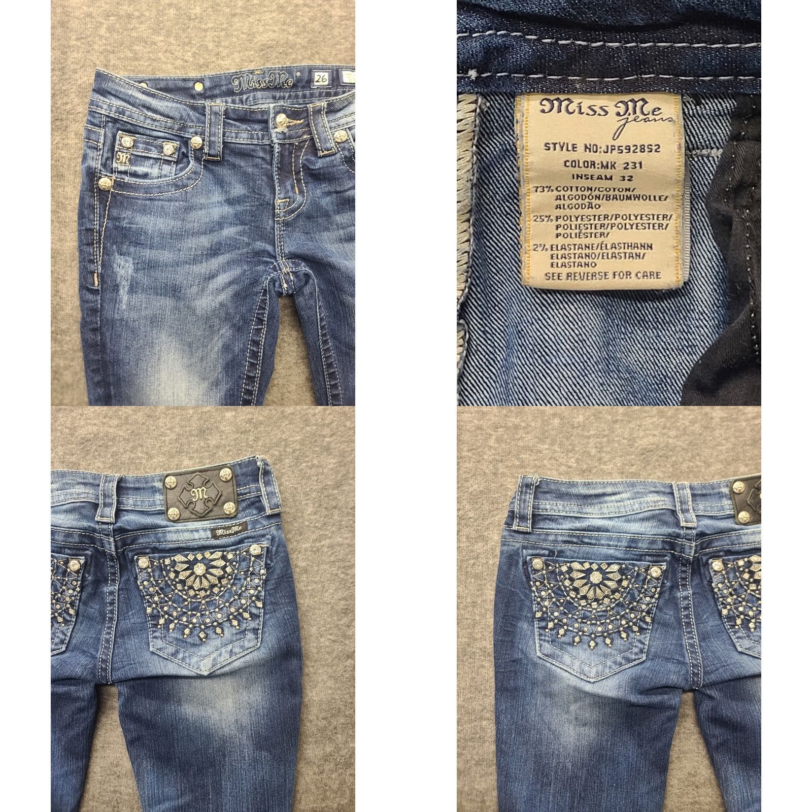 Miss Me Miss Me Jeans 26x31 Skinny Fit Ankle Signature Rise Distressed Stretch Starburst Denim Jeans Women 5-Pocket Blue HS? No, remove. Size 26" / US 2 / IT 38 - 8 Thumbnail