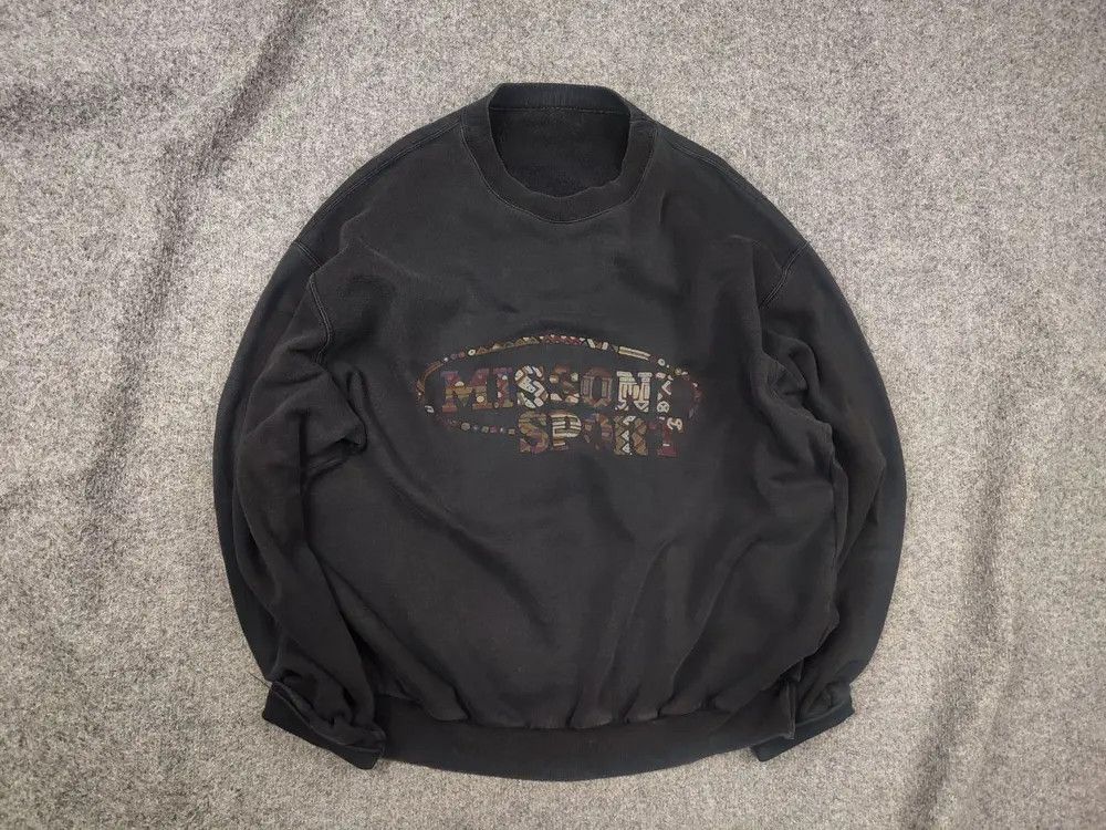 Vintage 90's Missoni Logo Black Faded Color Sweatshirt