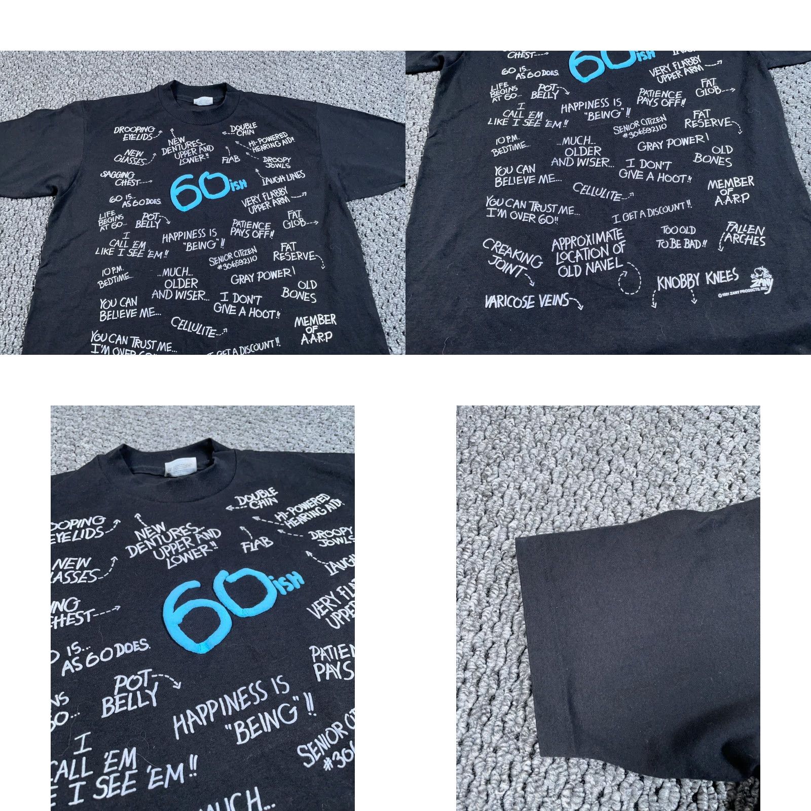 Hanes VINTAGE Hanes T-Shirt Shirt Adult Large Black 90s Funny Retro Puff Print 60ish Old Age Ailments Single Stitch 50/50 Cotton-Polyester Size US L / EU 52-54 / 3 - 8 Thumbnail