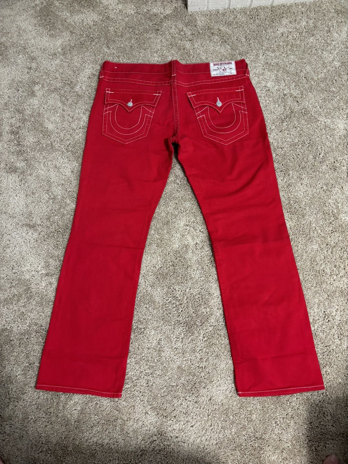 image of True Religion Baggy Straight Fit Red Jeans, Men's (Size 40)