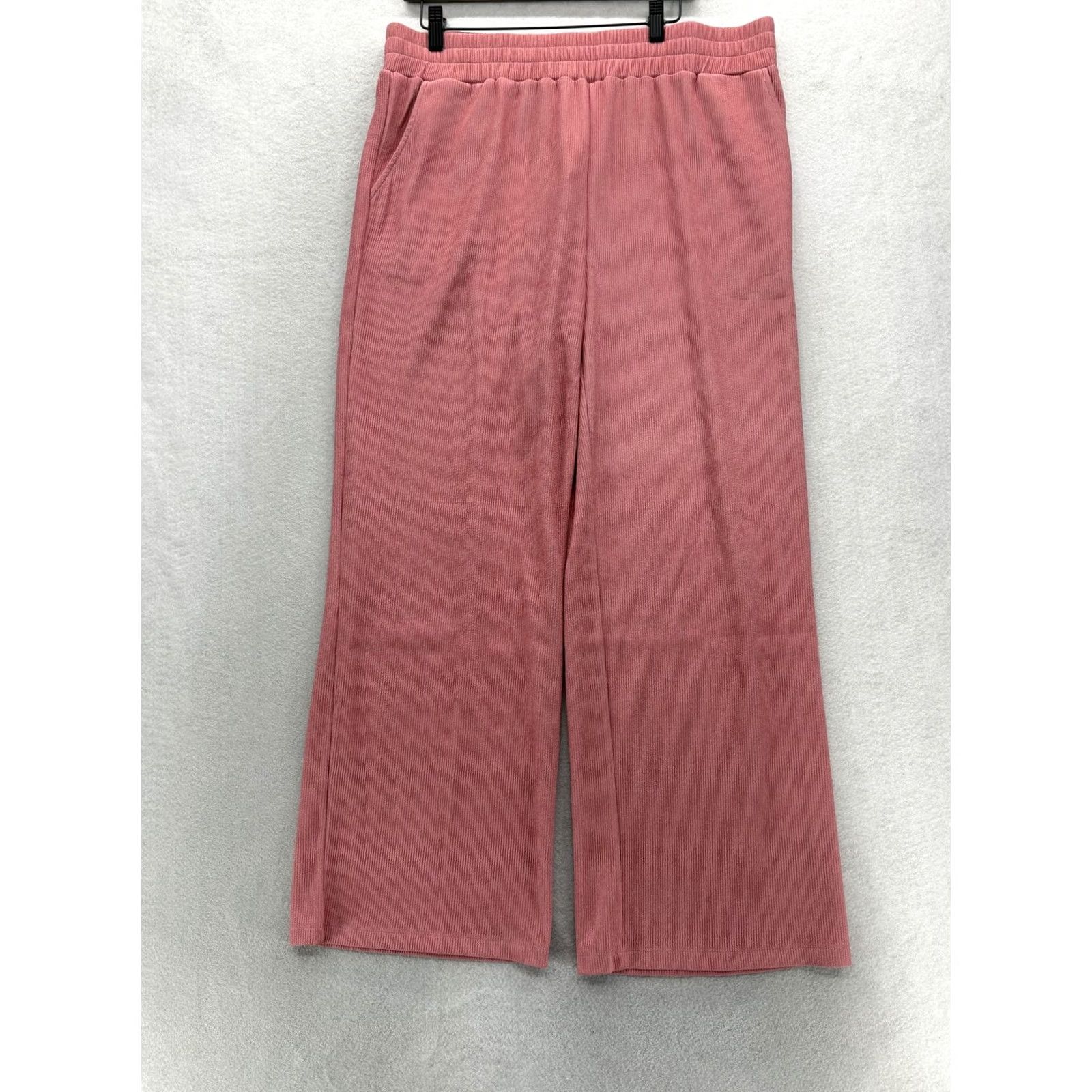 Vintage Christopher & Banks Ribbed Knit Crop Pants Womens Large Pink Elastic Wide Leg Shirt? Size 36" / US 14 / IT 50 - 2 Thumbnail