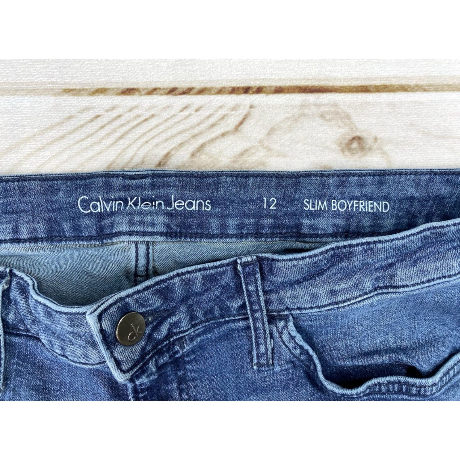 Calvin Klein VINTAGE CalviN Klein Women's Slim Boyfriend Jeans Size 12 Distressed Crop Ankle Stretch Size 34" / US 12 / IT 48 - 3 Thumbnail