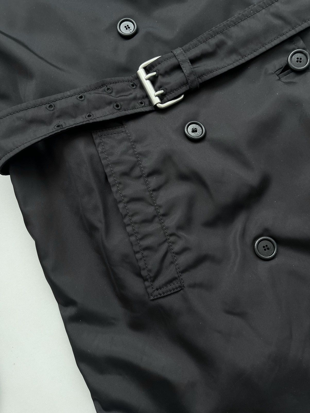 Prada 90s Prada ReNylon Double Breasted Black Trench Coat Size US M / EU 48-50 / 2 - 6 Thumbnail