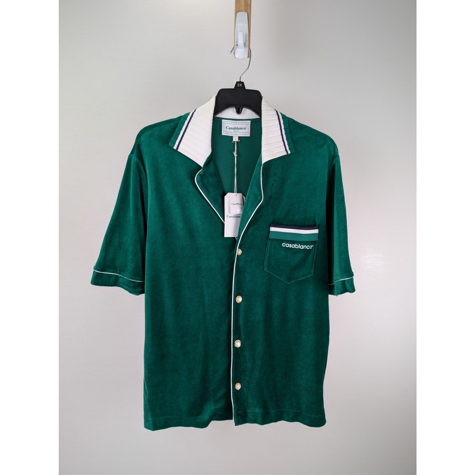 Casablanca o1rshd1 CC20 Men's Short Sleeved Velour Shirt in Evergreen Size US S / EU 44-46 / 1 - 8 Thumbnail