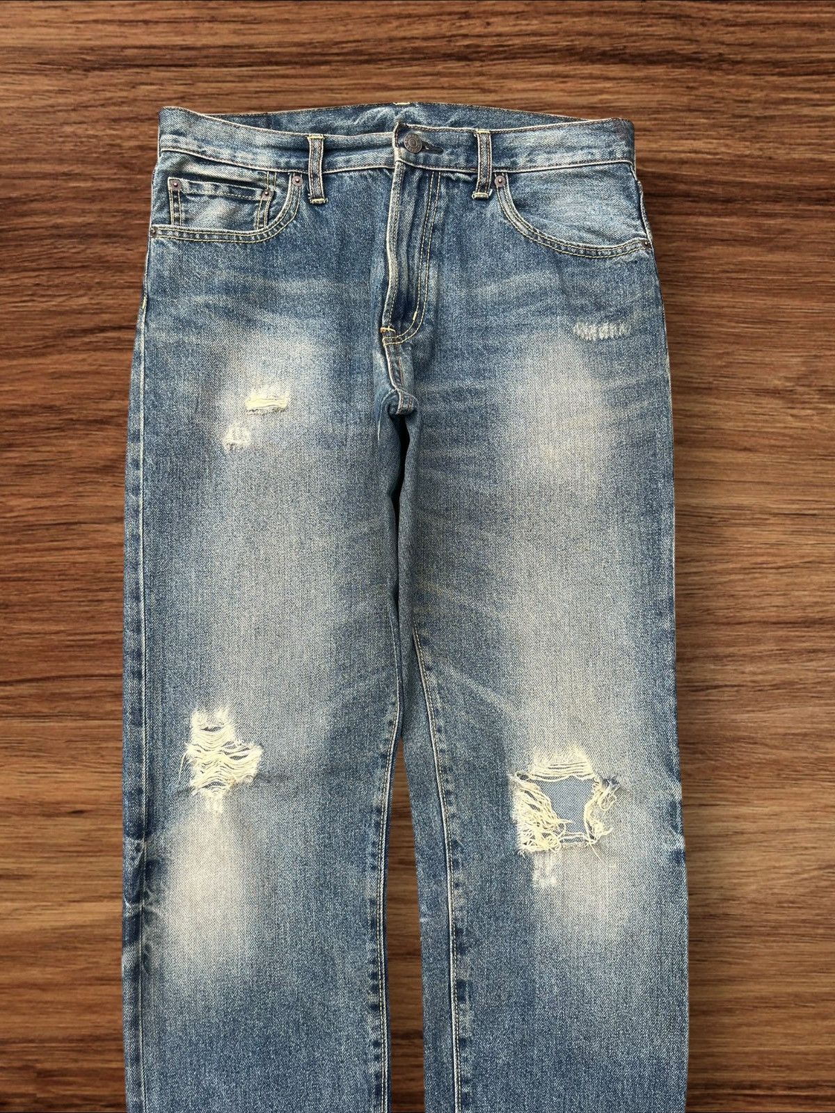 Japanese Brand Vintage Japanese Brand GU Distress Frayed Leg Blue Wash Jean Size US 32 / EU 48 - 3 Thumbnail