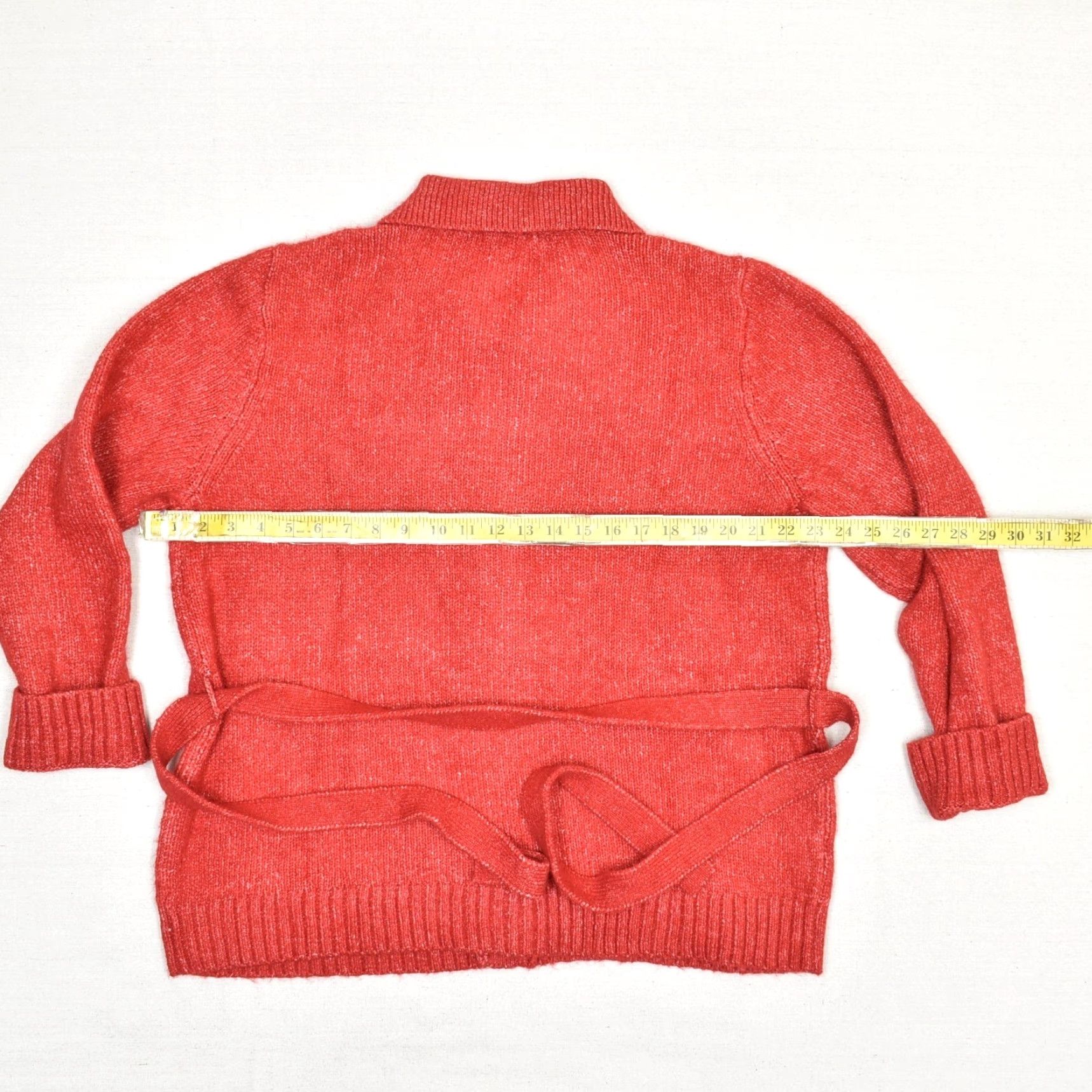 Loft Loft Women Button Cardigan Sweater Belted Solid Polyester Red 2XL Collared Jacket Regular Size Size XXL / US 16-18 / IT 52-54 - 4 Thumbnail