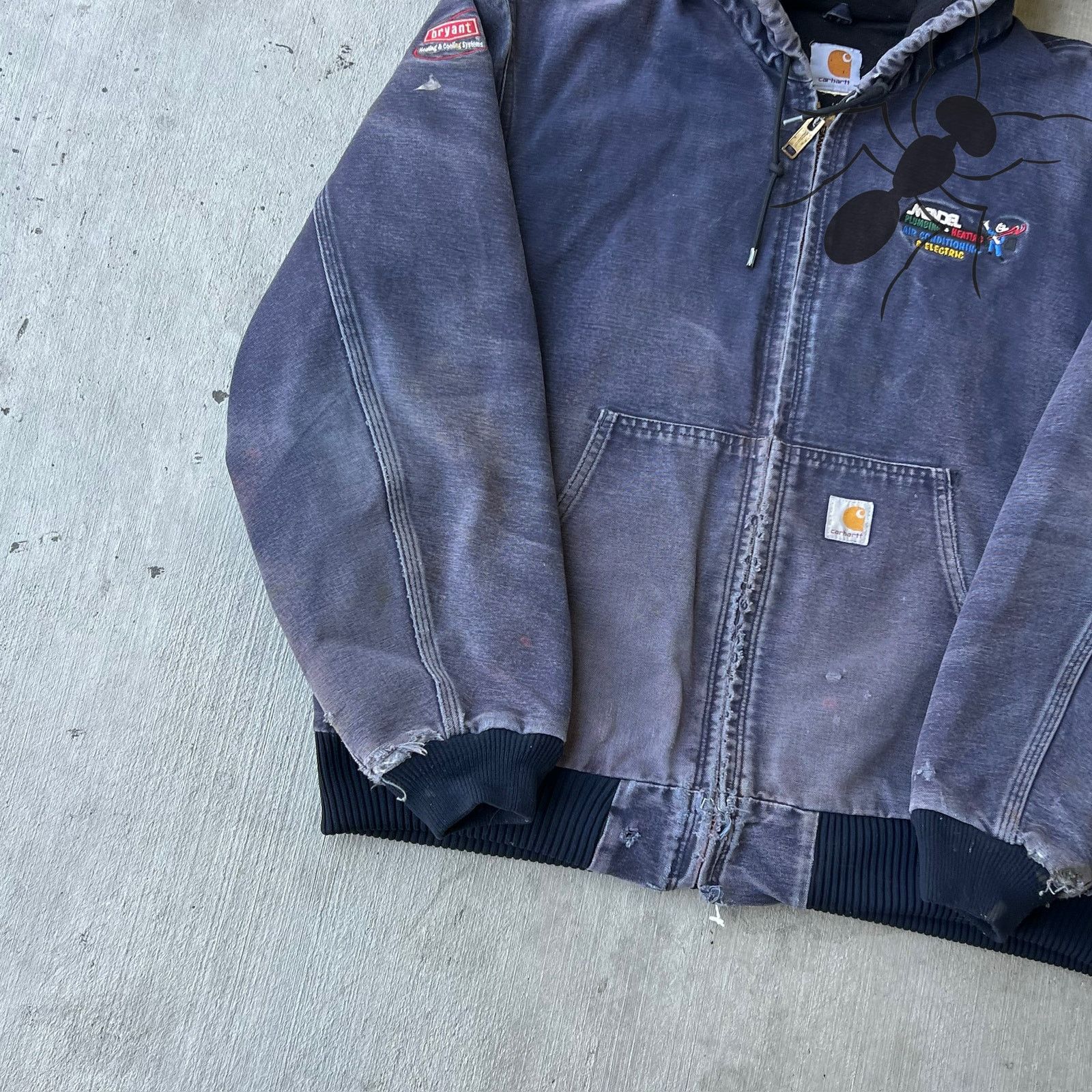 Carhartt × Vintage Carhartt J130 MDT faded blue hooded work wear jacket Size US L / EU 52-54 / 3 - 8 Thumbnail
