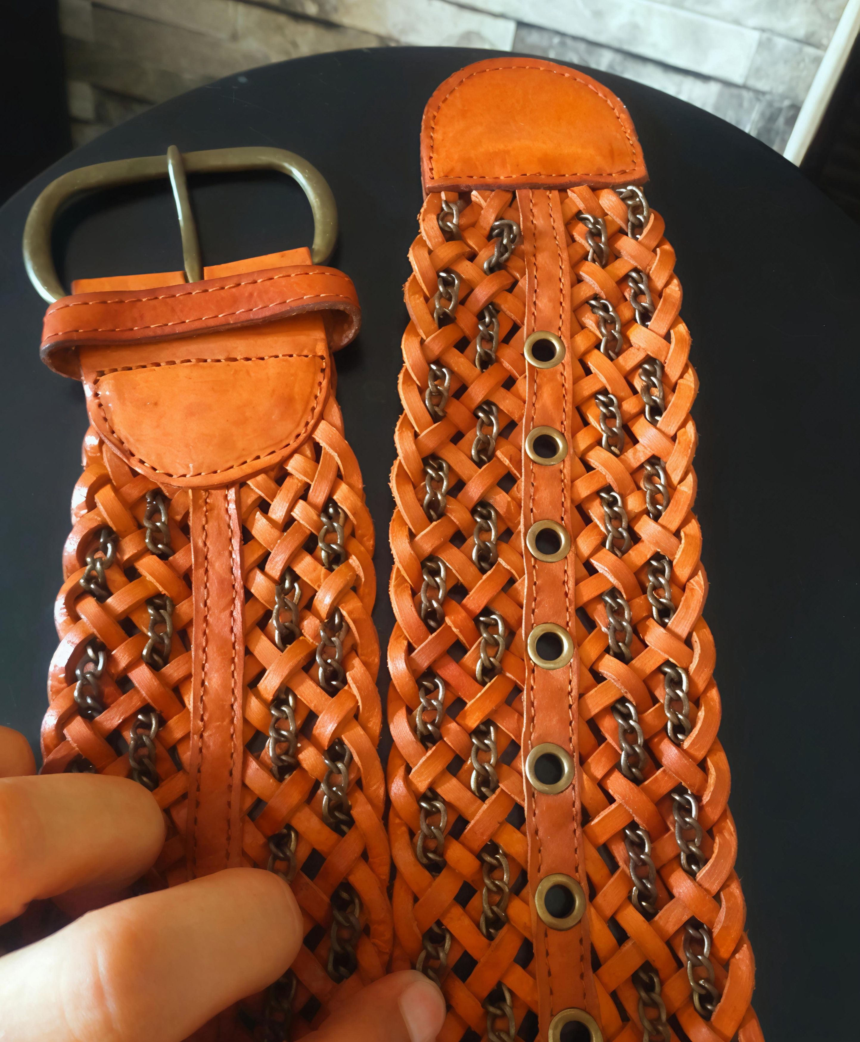 Mango Vintage mango wide corset braided leather belt Size ONE SIZE - 4 Thumbnail