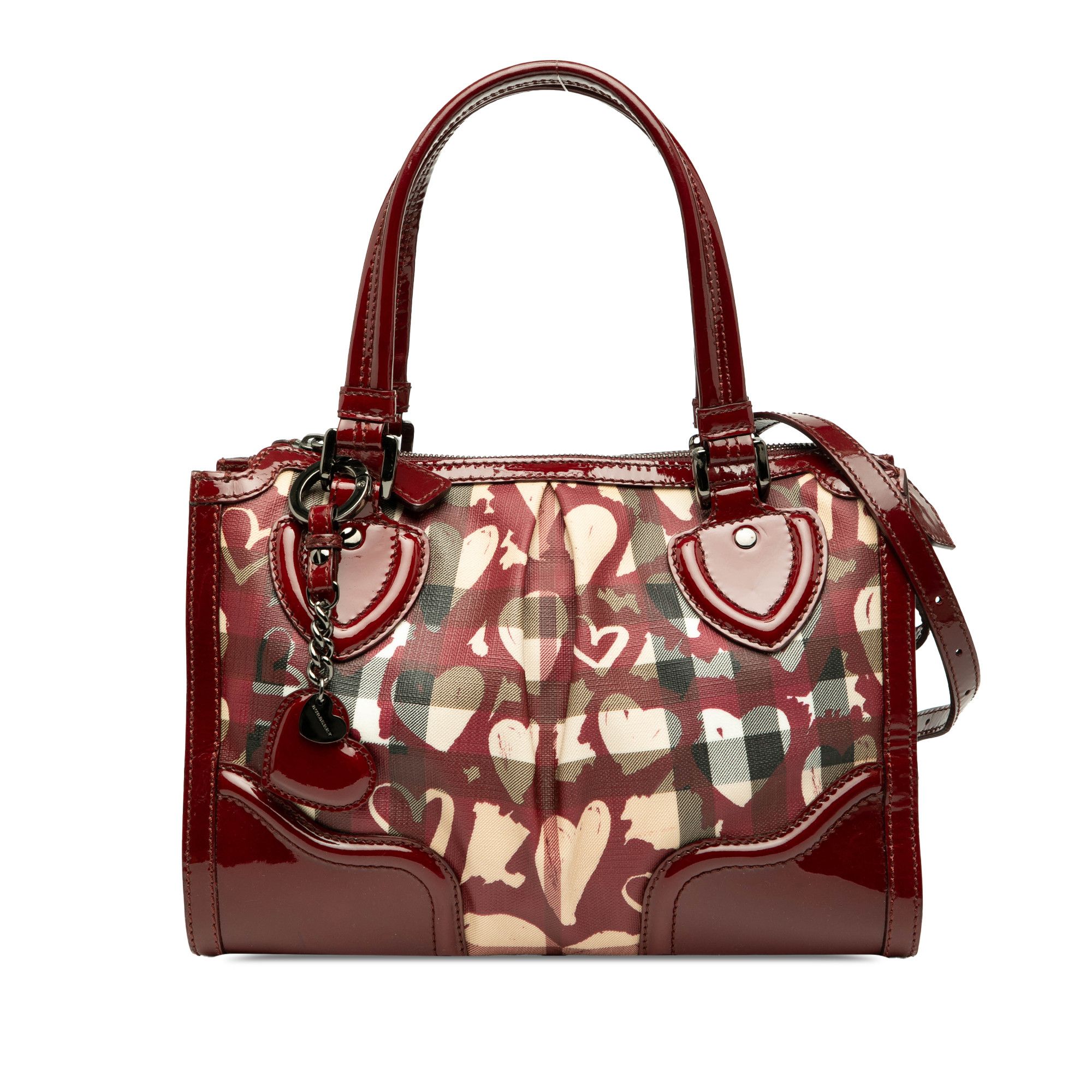 Burberry Burberry Patent Trimmed House Check Coated Canvas Hearts Pilgrim Satchel Size ONE SIZE - 1 Thumbnail