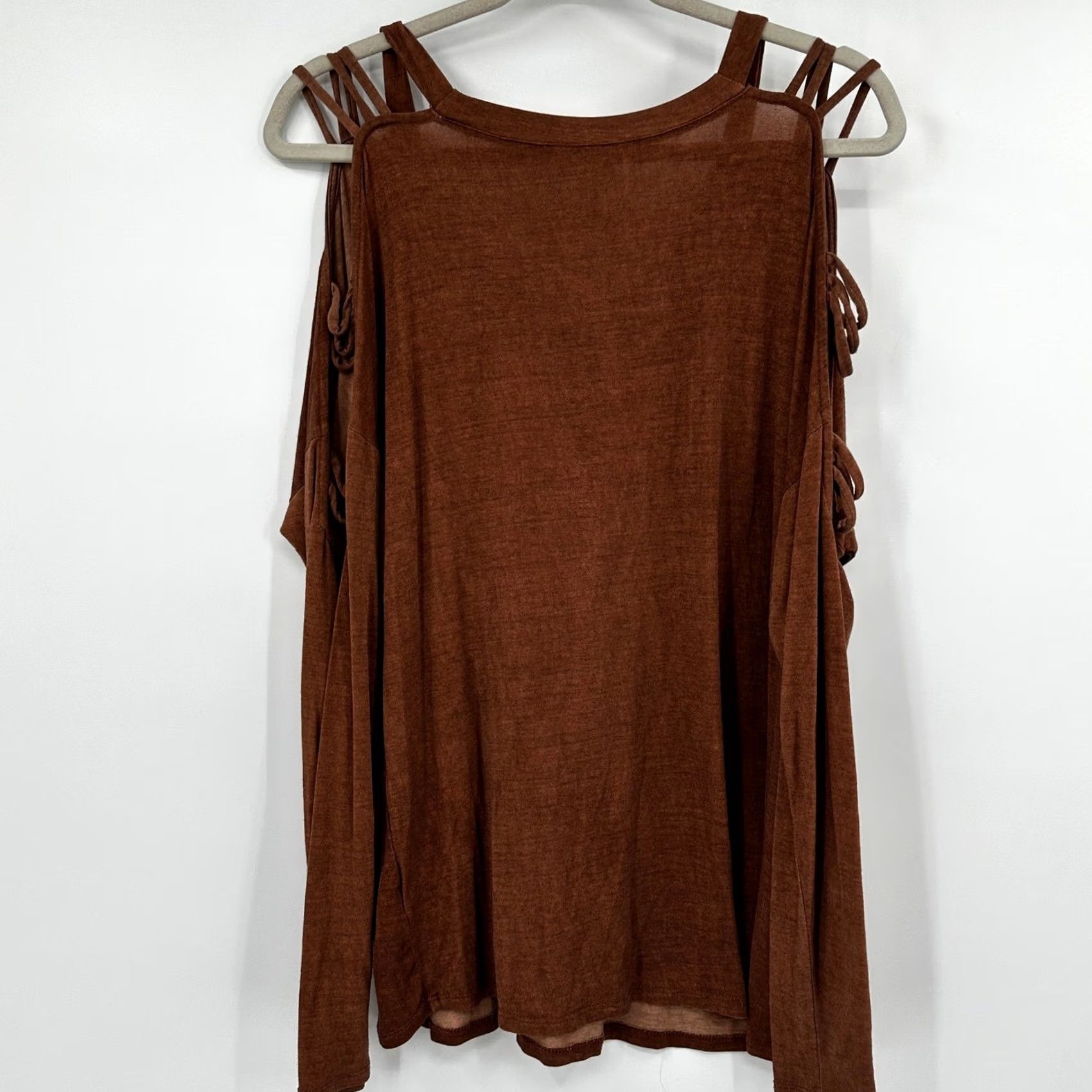 BKE BKE Top Womens Medium Rust Brown Long Sleeve Cold Shoulder Strappy Cage Hippie Size M / US 6-8 / IT 42-44 - 7 Thumbnail