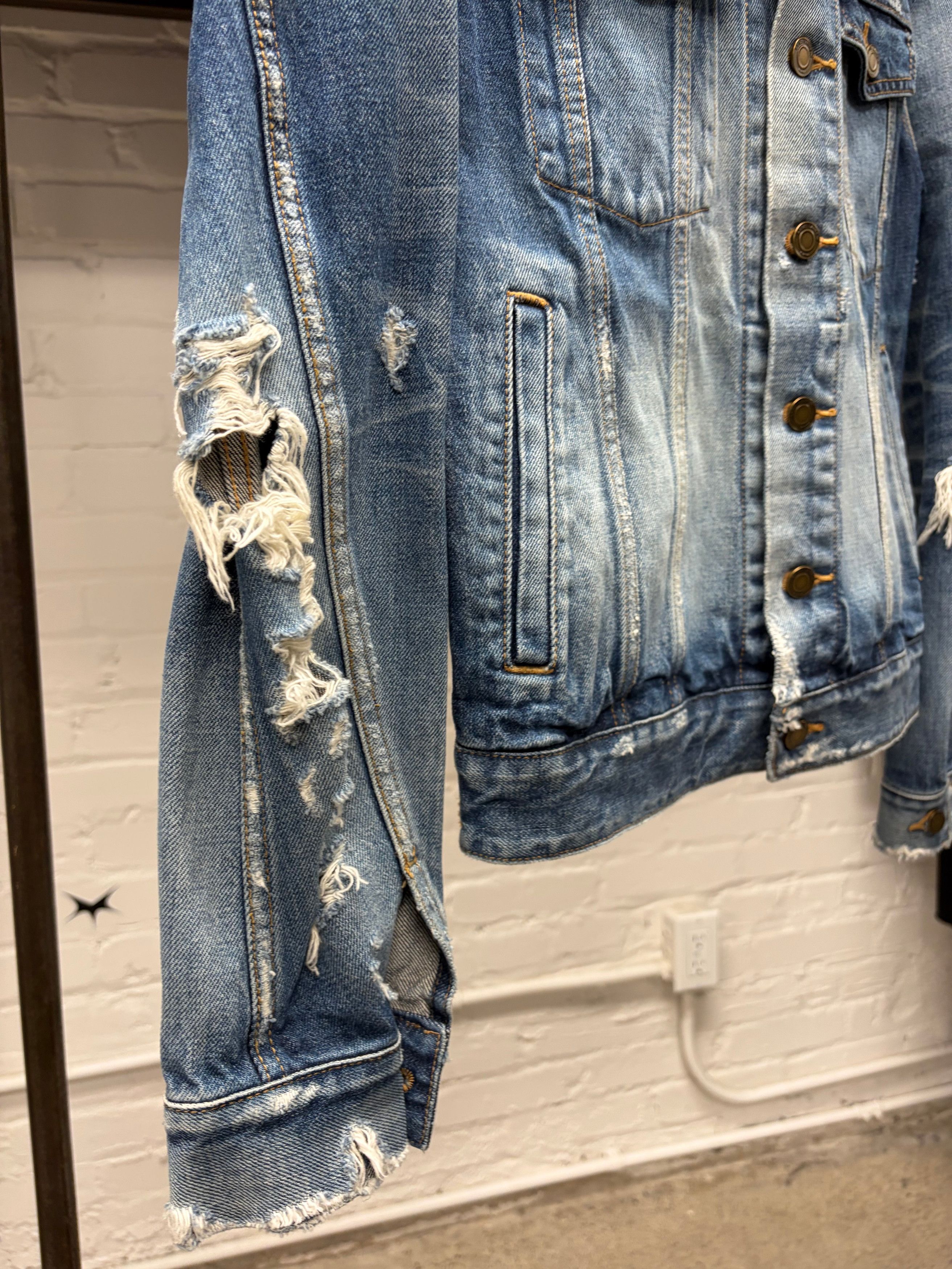 Saint Laurent Paris 2019 Saint Laurent ‘Crash Distressed’ Blue Denim Trucker Jacket Size US XS / EU 42 / 0 - 2 Thumbnail