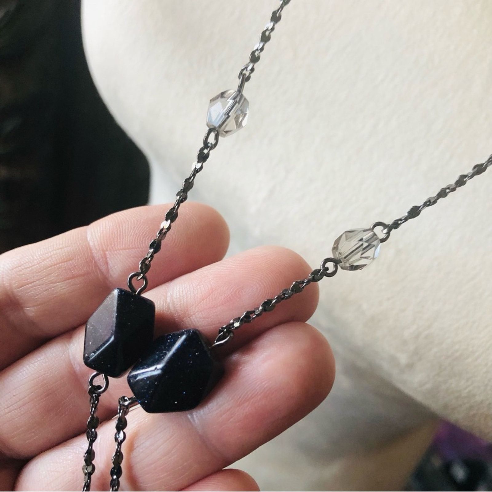 Vintage Vintage 90s black chrome beaded pendant necklace Size ONE SIZE - 6 Thumbnail