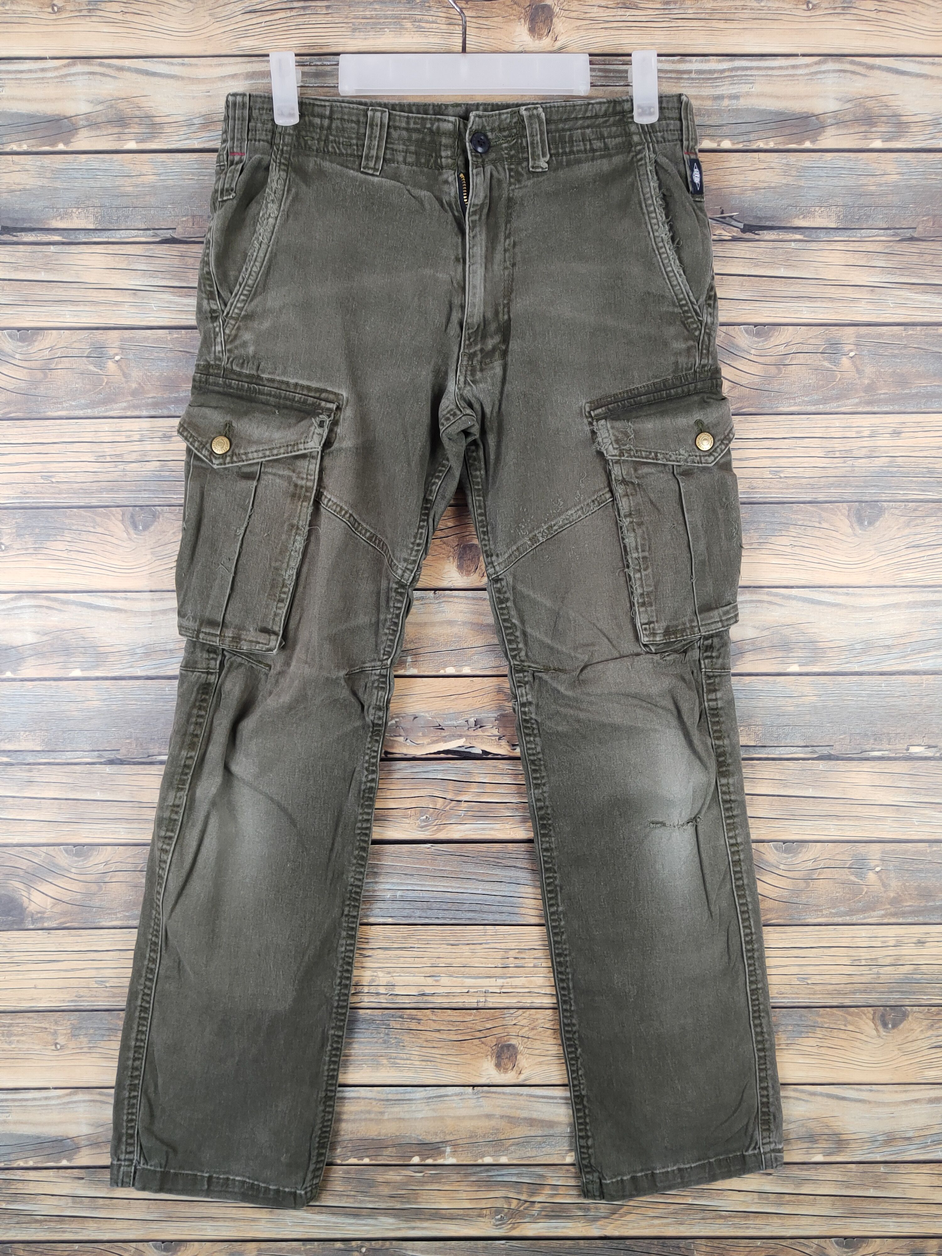 Japanese Brand Geride Olive Faded Multipocket Tactical Cargo Pants #W1047 Size US 29 - 1 Thumbnail