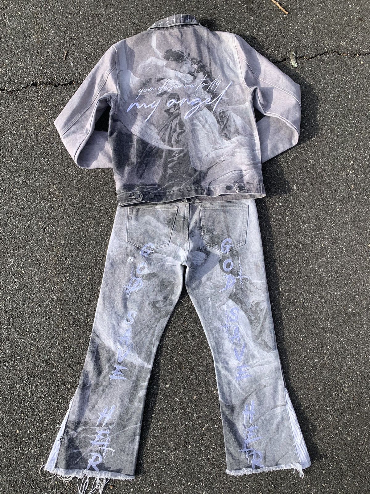 Other OVD Grey “You Deserve To Fly My Angel” Jeans Size US 32 / EU 48 - 3 Thumbnail