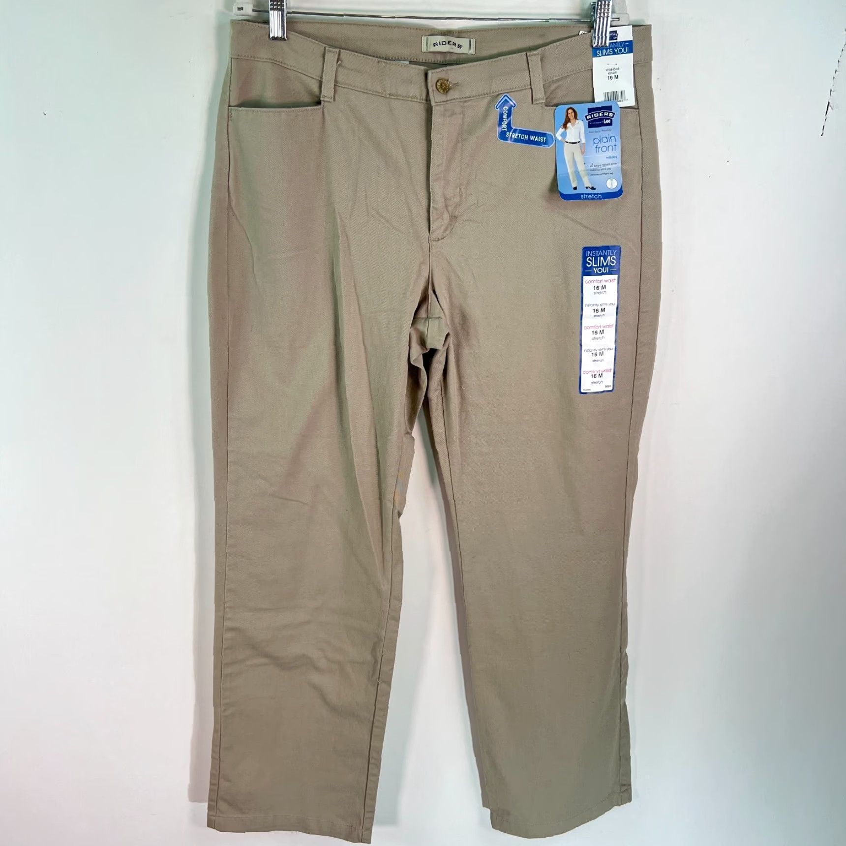 Vintage Riders Chino Pants Brown 16 Regular Stretch Waist Relaxed Straight Leg Women NWT- US A Seller Size 38" / US 16 / IT 52 - 2 Thumbnail