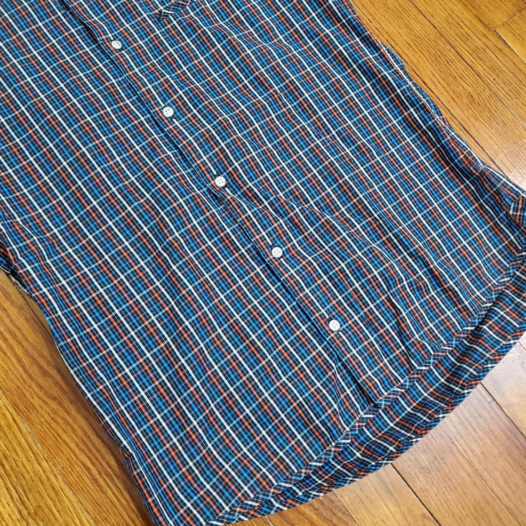 Lacoste Lacoste L!VE Shirt Mens 40 Blue Orange Plaid Short Sleeve Button Up Casual Size US L / EU 52-54 / 3 - 2 Thumbnail