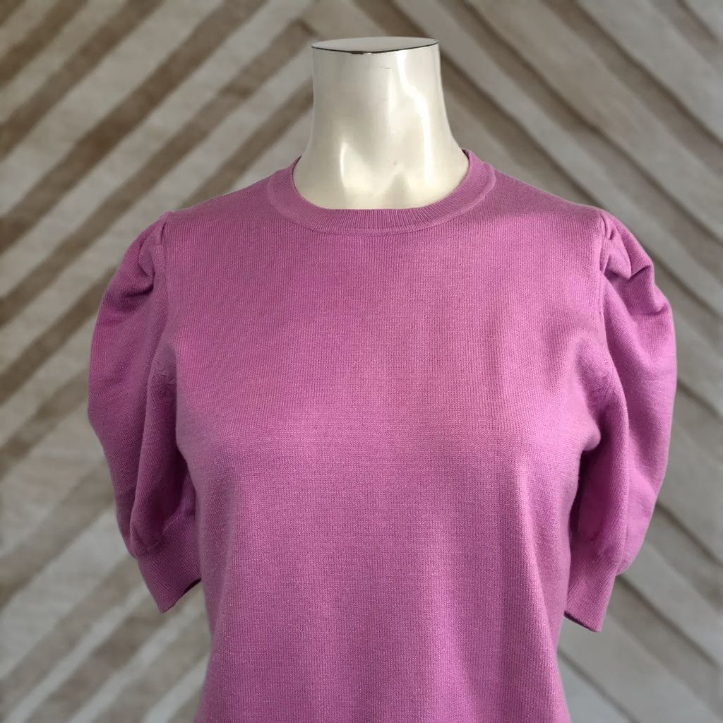 Vintage Zenana Pink Knit Sweater Top Puff Sleeve Crew Neck L Woman/XXL? Size L / US 10 / IT 46 - 1 Thumbnail
