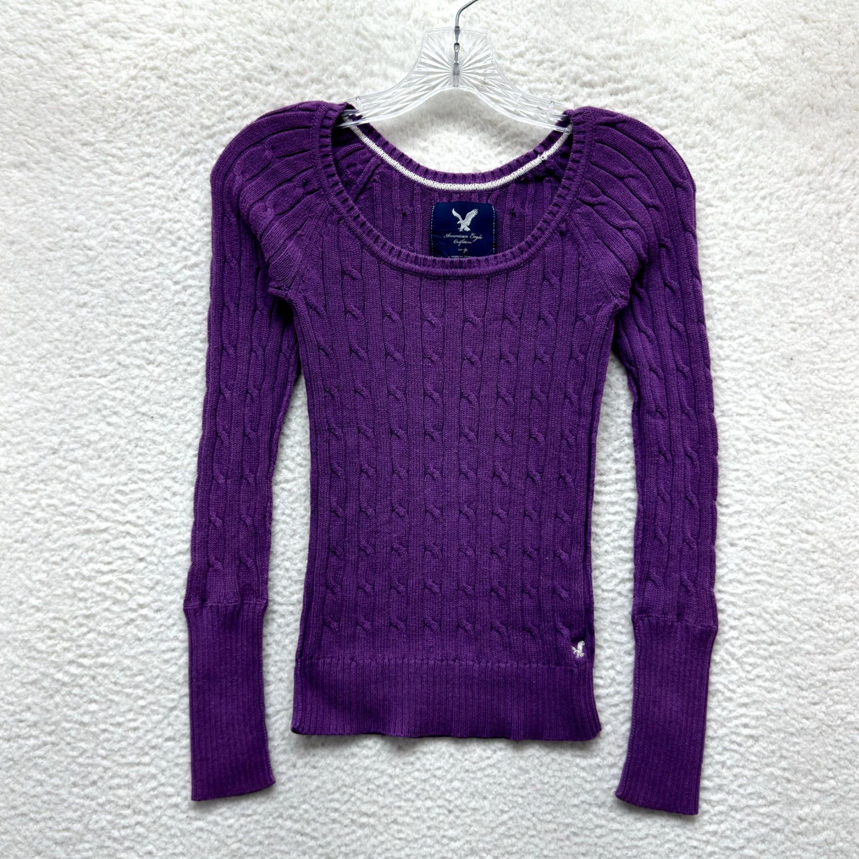 Vintage VINTAGE American Eagle Sweater XS Purple Cable Knit Grunge 2000s Y2K Bella Swan Fairy Womens XS Size XS / US 0-2 / IT 36-38 - 2 Thumbnail