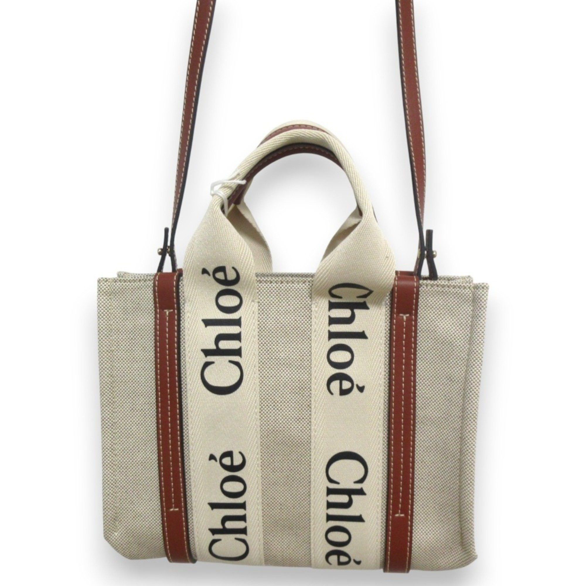 Chloé Chloe Woody Small 2Way Shoulder Bag Handbag White Brown Women's