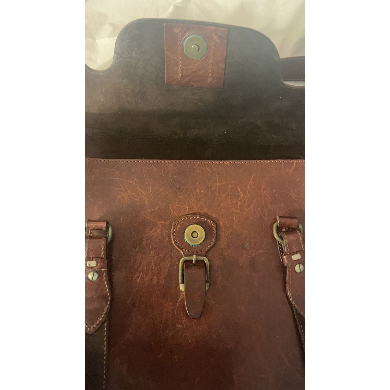 Other Vintage Handmade, Brown Leather Shoulder Bag Flap Closure Size ONE SIZE - 8 Thumbnail